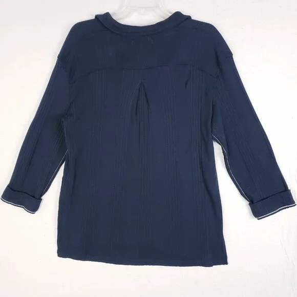 We The Free FP Annie Ribbed Collared Top Pullover Preppy Oversized size S Navy - Picture 6 of 12